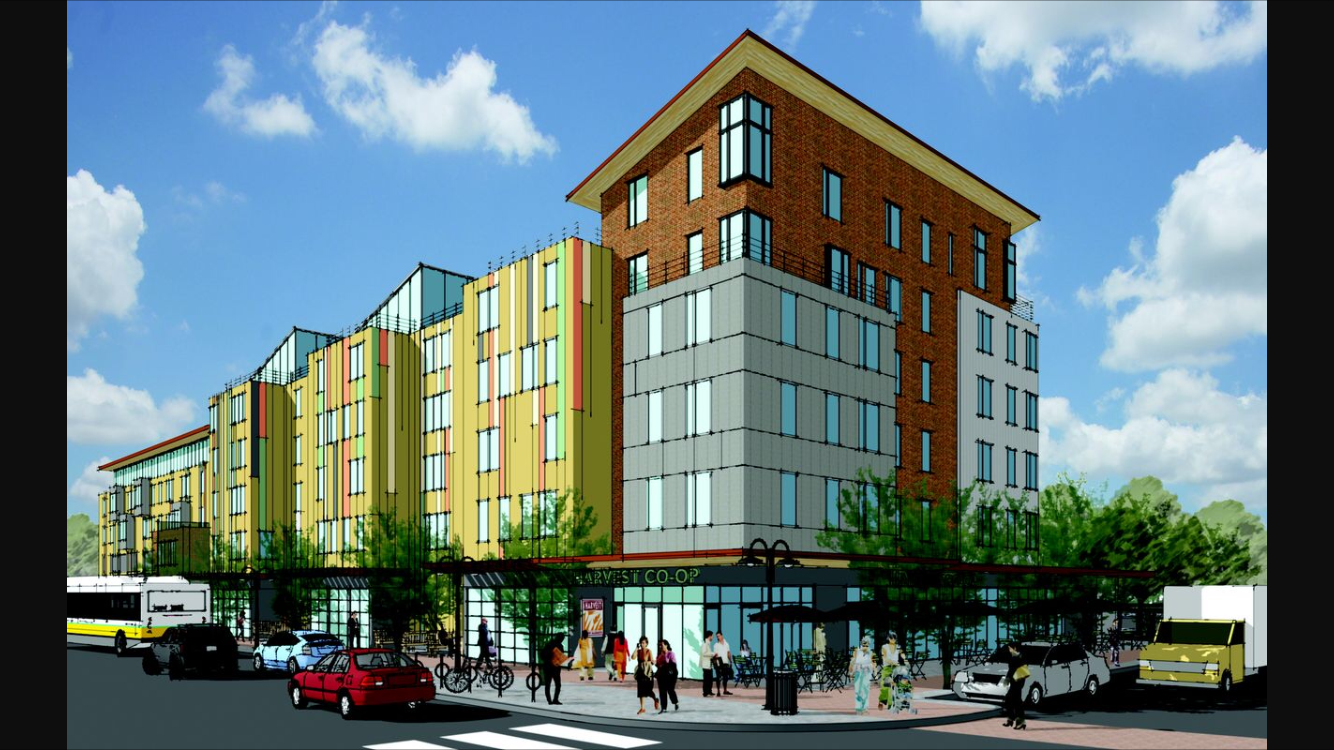 A projected design of the Bartlett Place residences and shops.